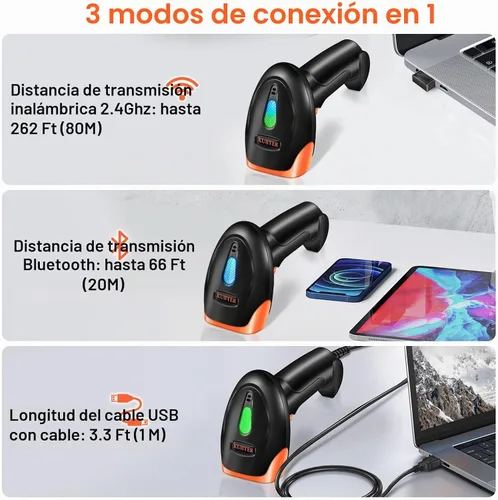 Vista 3 de Escáner de código de barras Bluetooth de KUIIYER, lector de código de barras inalámbrico QR 1D 2D