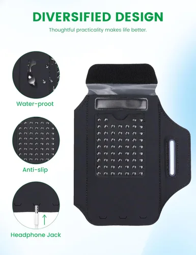 Vista 4 de Brazalete para correr con brazalete de teléfono celular para iPhone 17 16 Pro 15 14 13 Plus XR XS, Galaxy S24/S10 resistente al agua Funda
