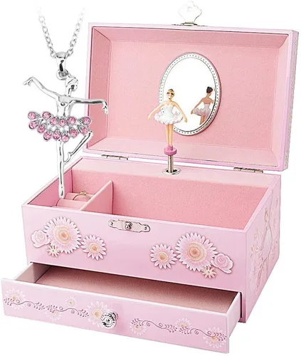 Vista 2 de RR ROUND RICH DESIGN Joyero musical para niños con temática de unicornio y flores para niñas
