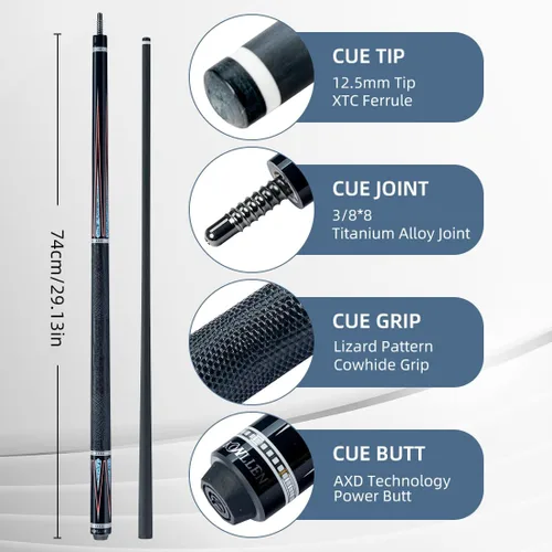 Vista 3 de KONLLEN Carbon Fiber Pool Cue Low Deflection Pro Taper Billiard Cue 001 1.0 KL-08 Azul