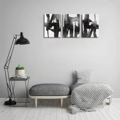 Vista 3 de Pinetree Art 3 paneles de lienzo abstracto en blanco y negro para pared, pintura texturizada 3D para sala de estar (pequeño)