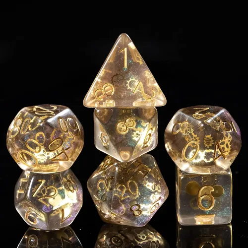 Vista 12 de Cusdie Dados DND de 7 troqueles, juego de dados poliédricos rellenos de globo ocular, para juegos de rol, dados D&D (globo ocular marrón)