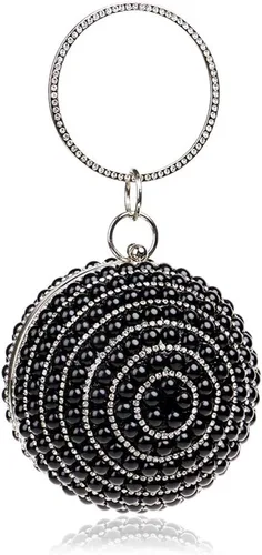 Vista 2 de Bolso de noche para mujer, bola redonda, bolso de boda, bolso de perlas artificiales Negro