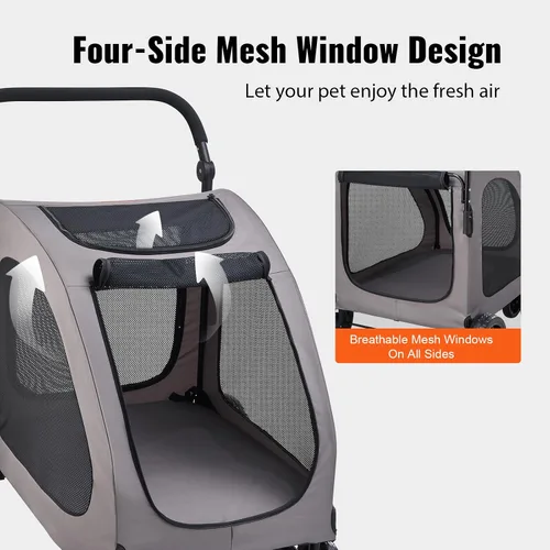 Vista 5 de VEVOR Cochecito para Mascotas, Transportador de Perros de 4 Ruedas con Frenos, Capacidad de Peso de 160 libras, Cochecitos de Viaje Portátiles