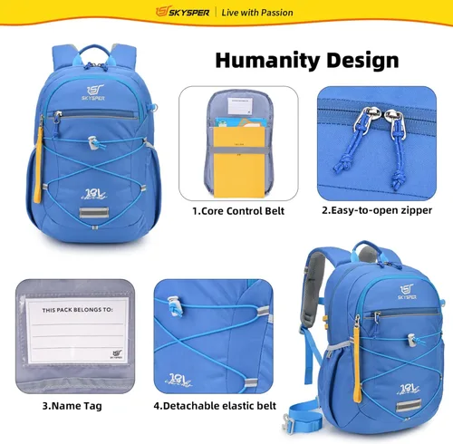 Vista 4 de SKYSPER Mochila escolar para niños de 4 a 8 años para viajes de un día y clases (azul)