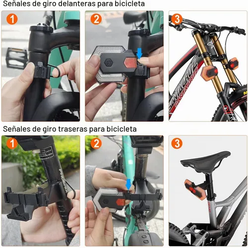Vista 6 de Luz trasera de bicicleta con señal de giro, intermitentes de bicicleta delantera y trasera, luz trasera dividida para bicicleta 5 modos, recargable