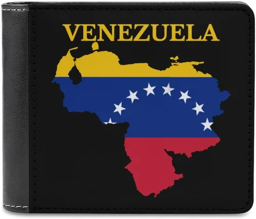 Vista 4 de Cartera de cuero para hombre con bandera de mapa de Venezuela con 6 bolsillos para tarjetas de crédito