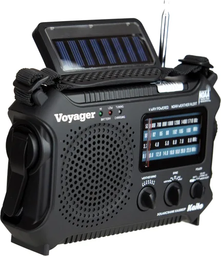 Vista 3 de Kaito KA500IP-BLK Voyager Solar/Dynamo AM/FM/SW NOAA Radio meteorológica con alerta y cargador de teléfono celular, color negro