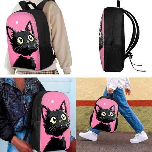 Vista 3 de Showudesigns Mochila animal del zoológico de la impresión de la manera para el poliéster grande de, Gato negro