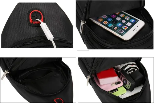 Vista 5 de Bolso cruzado pequeño para el pecho, hombro, bolsa de viaje, mochila casual para hombres y mujeres con agujero para auriculares, resistente al agua