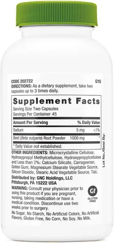 Vista 2 de GNC SuperFoods raíz de remolacha, proporciona 60 mg de clorofila, 90 cápsulas
