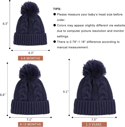 Vista 6 de JANGANNSA Gorro de invierno de punto para bebé, gorro cálido para niños y niñas, gorro con pompón