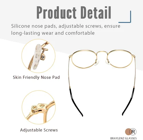 Vista 4 de Vintage Round Metal Glasses Frame with Clear Lens, 2 Pack Women Men Non-Prescription Eyeglasses