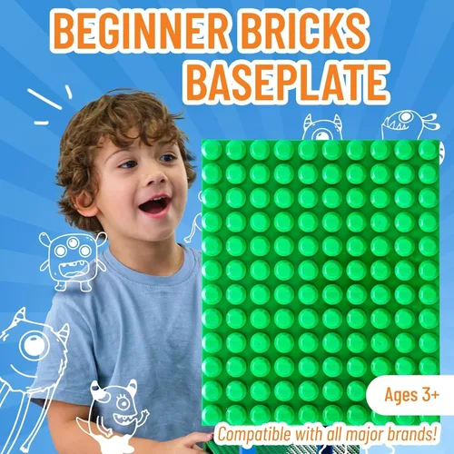 Vista 7 de Strictly Briks Placa base de bloque de construcción de juguete Mega Toy - Placa apilable de ladrillos para principiantes, clavijas grandes para Verde