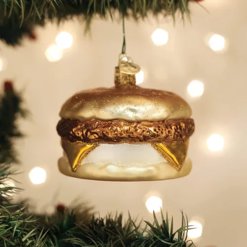 Vista 5 de Old World Christmas Adorno de vidrio soplado de sándwich de desayuno para árbol de Navidad, decoración navideña hecha a mano, comida - colección