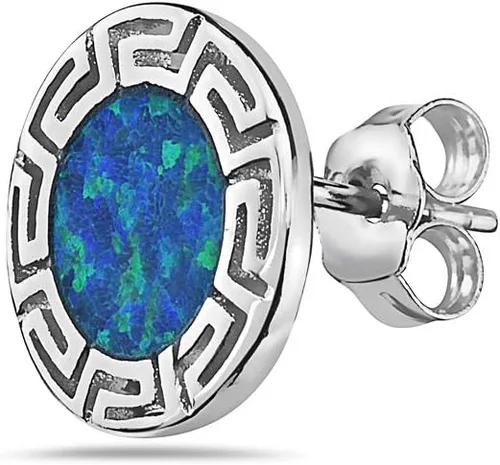 Vista 4 de Pendientes redondos de ópalo simulado de plata de ley 925 azul turquesa, Turquesa Ópalo, Ópalo