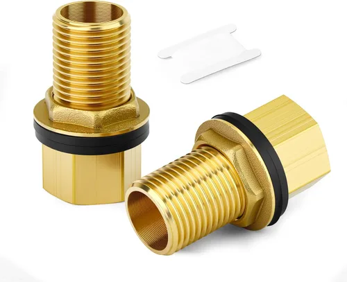 Vista 8 de 1 conector de tanque de agua de latón, 1 pulgada NPT hembra 1-1/4 pulgadas NPT macho, adaptador de tanque de mamparo, con anillo de goma