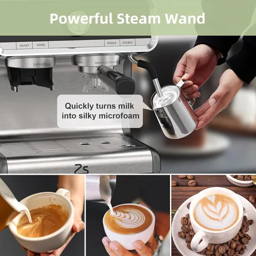 Vista 3 de Máquina de café expreso con molinillo y espumador de leche, cafetera de 20 barras con tanque de agua de 95 onzas, cafetera profesional 3 en 1
