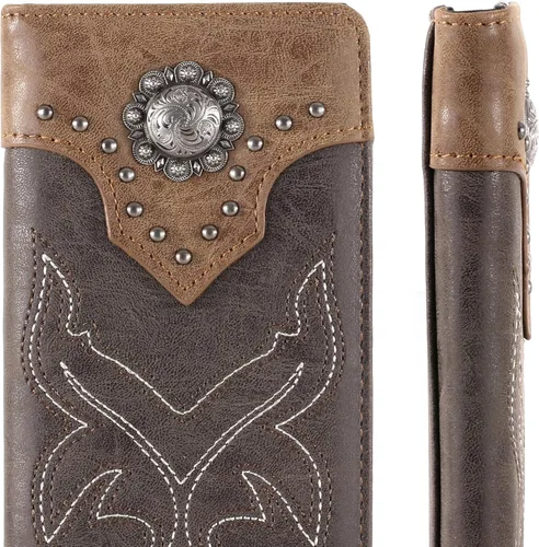 Vista 3 de Montana West Western Wallet American Pride Hair-On - Cartera de cuero genuino con herramientas de estrella solitaria, colección floral en relieve