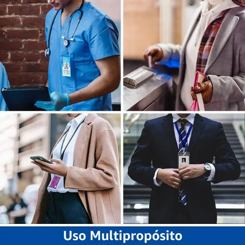 Vista 7 de Portatarjetas de identificación verticales, paquete de 10, funda de plástico transparente para tarjetas de trabajo, cubierta con soporte