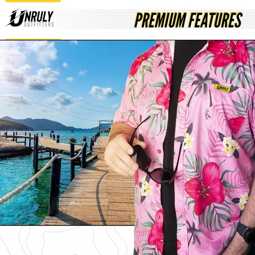 Vista 5 de Unruly Outfitters - Camisa hawaiana novedosa para hombre, rifles M4 y flores para el trabajo, fiesta, barbacoa
