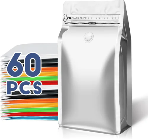 Vista 8 de Bolsas de café con válvula (60 piezas, 4 onzas, 0.25 libras) Bolsas de embalaje de granos de café ventiladas con alta barrera de papel de aluminio