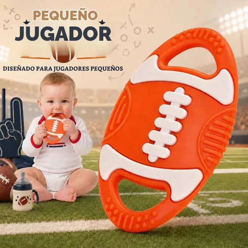 Vista 7 de Juguetes para la dentición del bebé, mordedor temático de fútbol de Juguetes sensoriales para masticar, mordedor para el alivio de la dentición