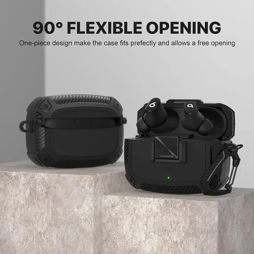 Vista 5 de Maxjoy Funda para Beats Studio Buds, Studio Buds Plus 2023 con cerradura, Studios Bud + fundas protectoras a prueba de golpes con llavero para Beats