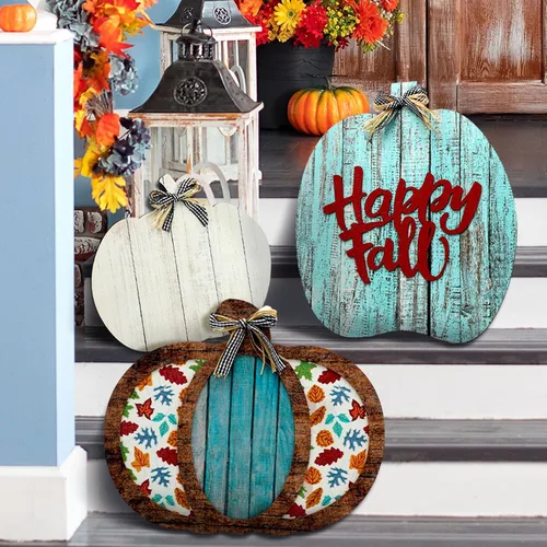 Vista 5 de Kigley Juego de 4 decoraciones de porche de madera para exteriores, decoración de porche delantero de otoño, decoración de Acción de Gracias, otoño