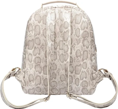 Vista 5 de Daisy Rose Mochila de viaje para el trabajo, escuela, vuelos de avión y campamento, piel vegana sintética, crema serpiente, talla única, Viajar