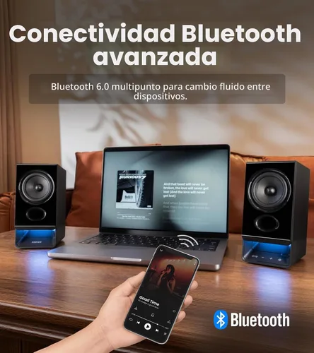 Vista 3 de Edifier Altavoces R20BT para computadora, controles táctiles, entradas AUX Negro