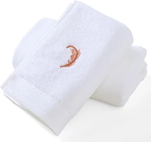 Vista 11 de YiLUOMO Gold Feathers Embroidered Elegant White Hand Towels Super Soft 100% Cotton Highly Absorbent Decorative Hand Towel Set for Bathroom Hotel &
