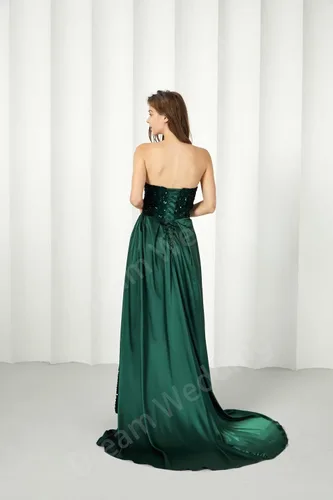 Vista 4 de Vestidos de fiesta de lentejuelas brillantes, vestido de dama de honor de sirena 2024 con tubo de hendidura, vestido formal de noche de satén