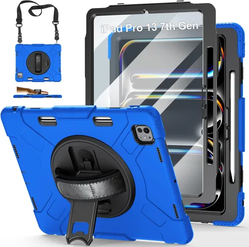 Vista 14 de Funda para iPad Pro 11 M5 2025/M4 2024: Funda protectora para iPad Pro de 11 pulgadas 5ª generación con protector de pantalla, soporte, asa y correa