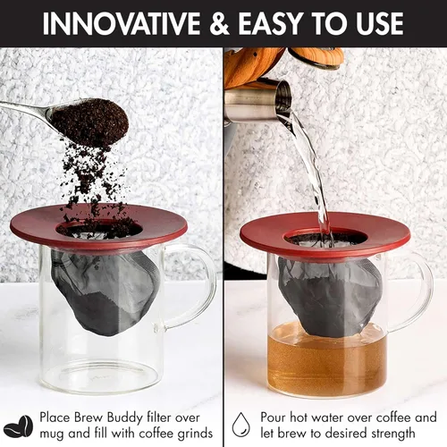 Vista 3 de Primula - Filtro de café para taza individual, calce casi universal, ideal para viaje, ecológico, reutilizable, filtro de malla fina, apto