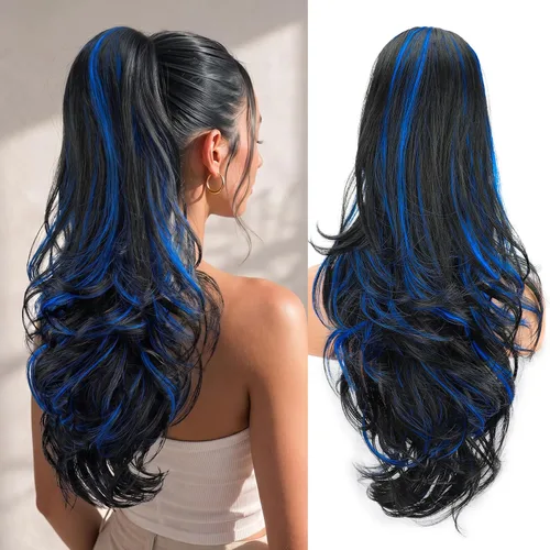 Vista 23 de Extensión de cola de caballo rubio, extensión de cola de caballo con cordón de 20 pulgadas para mujeres, extensiones de cabello de cola de caballo