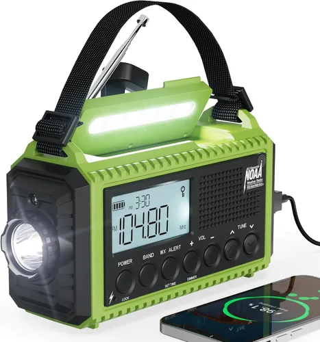 Vista 9 de Radio de Emergencia 12000, Radio Meteorológica NOAA con AM/FM/NOAA/SW, Radio Operada por Batería SOS, Radio de Emergencia de Manivela Manual con 5