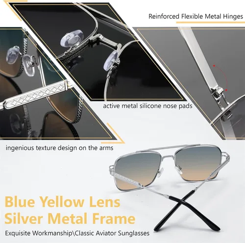 Vista 5 de FEISEDY Gafas de sol de aviador para hombre, marco de metal retro 80S UV400 B2845