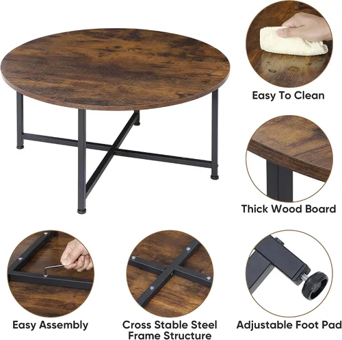 Vista 3 de ZenStyle Mesa de centro redonda, escritorio de cóctel de estilo industrial, mesa de té de ocio moderna, mesa de comedor de cocina para sala
