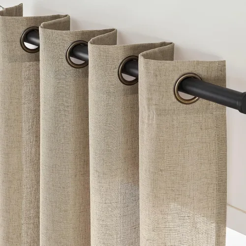 Vista 47 de Jinchan Cortinas de lino azul semitransparentes de 96 pulgadas de largo, 2 paneles para sala de estar con ojales, cortinas oscuras de lino