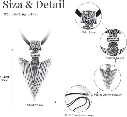 Vista 2 de StoryEtain Collares vikingos con punta de flecha collares geniales de plata de ley S925 para hombres joyería vikinga punk hip hop regalo para amigos