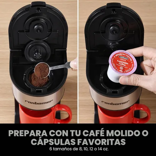 Vista 2 de Ranbomer Cafetera K Cup, cafetera de una sola porción o máquina de café molido 2 en 1, tamaños de preparación de 6 a 14 onzas, mini cafetera de una
