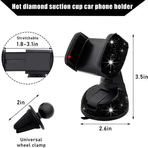 Vista 2 de Bling Soporte de Teléfono para Coche, Soporte de Teléfono Ajustable en 360 Grados de Cristal para Salpicadero y Ventilación de Coche, Soporte
