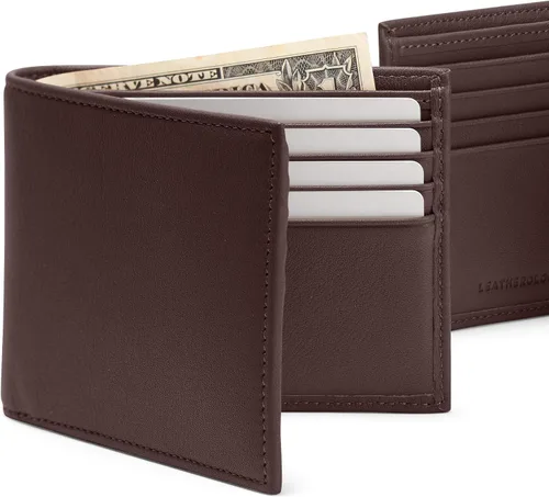 Vista 6 de Leatherology Cartera Bifold para hombre - RFID disponible, marrón, (Rfid Brown)), LWS01133B10R40