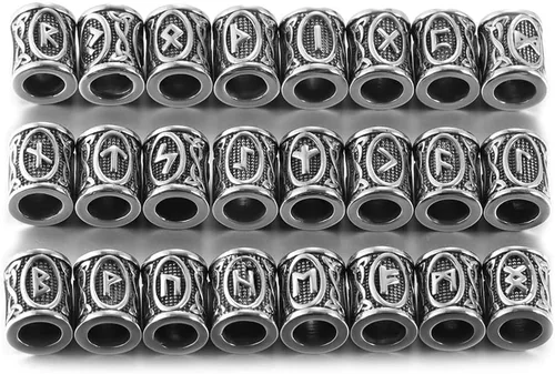 Vista 5 de 5 cuentas vikingas de acero inoxidable, cuentas espaciadoras de metal, cuentas espaciadoras de agujero grande, cuentas de tubo de plata antigua
