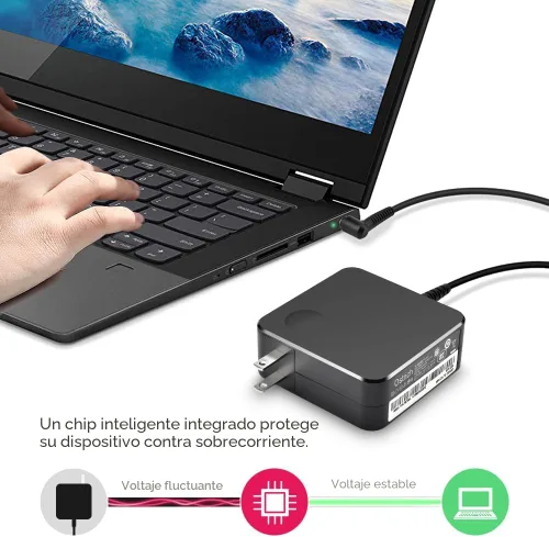 Vista 3 de Cargador compatible con computadora portátil Lenovo 65W 45W Adaptador de CA de punta redonda