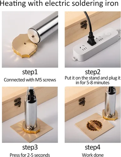 Vista 2 de Hierro de marca de madera personalizado – Hierro de marca eléctrico personalizado para sello de madera latón y mango de madera, sello de quema