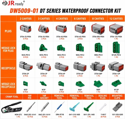 Vista 2 de JRready DW5009-01 - Kit de herramienta de crimpado de conectores Deutsch, conectores DT 2 3 4 6 8 12 impermeables con crimpador con trinquete 22-12