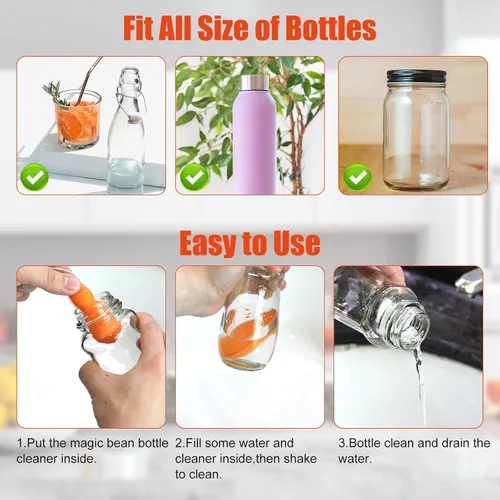Vista 5 de 3 esponjas de limpieza de botellas en forma de frijoles, esponja limpiadora de botellas de agua Magic Beans con bolas de cerámica, esponjas