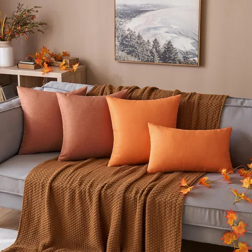 Vista 6 de MIULEE Paquete de 2 fundas decorativas para almohadas de exterior, sólidas, impermeables, de lino sintético, estilo granja de jardín, fundas de Óxido
